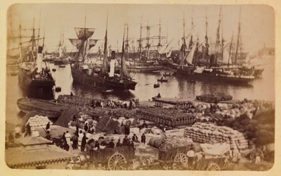 1885-1890年頃のマルセイユの街とその周辺。バサン・ド・ラ・ジョリエット、猫に搭乗する貨物、個人蔵