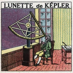 最初の光学機器：Johannes Kepler (Keppler) (1571-1630)が1615年頃に発明した天文ベゼル。1925年の匿名のイラスト。個人蔵。