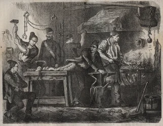 19世紀のトゥーロン・バグーンへの移転。ピエール・ザッコーネ（1817-1895）の「Histoire des bagnes depuis leur création à nos jours」（1877年）に掲載された版画（Colonia Penale - Penal colony）。個人蔵。