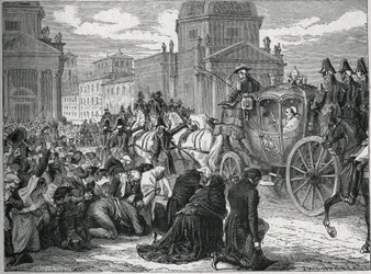 1814年5月24日、ローマ（Roma）での教皇ピウス7世（ピオ）（1742-1823）の凱旋。19世紀のエングレーヴィング。個人蔵。