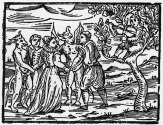ヴァイオリンの音に合わせて踊る安息日の魔女たち - 魔女とその悪とその救済についての情報をまとめた「悪霊の大要」 フランチェスコ・マリア・グアッツォまたはグアッチョまたはグアッチウス（15