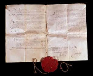 1559年3月4日、ヘンリー2世（1519-1589）とスペインのフィリップ2世の間でカトー・カンブレシス（Cateau-Cambresis）条約が締結される。フランスはイタリア領をスペインに返還する。この貿易によってイタリア戦争は終結した。パリ、国立公文書館
