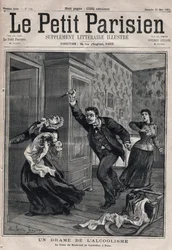 様々な事実：アルコール依存症のドラマ - Le crime du Boulevard de Courcelles - Engraving in "Le petit Parisien" from 1891 - Collection privee