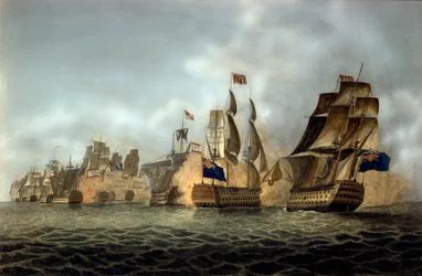 1797年2月14日のサン・ヴァンサン岬の戦いの眺め 1798年のエングレーヴィング