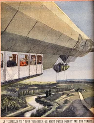 嵐で破壊されたばかりの旅行者用ツェッペリンVII号。1910年10月7日、「Le petit parisien」誌に掲載された版画。個人蔵。