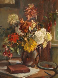 Cor Visserのスタジオでの菊の静物