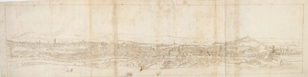 モンテマリオからのローマのパノラマビュー、前景のカステルサンアンジェロ、1550年代
