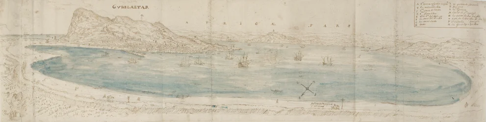 ジブラルタル湾のパノラマビュー、c1567