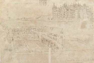 リッチモンド宮殿とプライベート ガーデンのリバー フロント、1550 年代