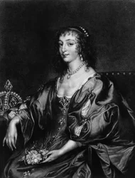 ヘンリエッタマリア（1609〜69年）、「イギリスの歴史に描かれた人物の肖像」（メゾチント）のイラスト]