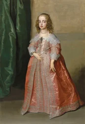 イングランド王チャールズ1世の娘、メアリー王女（1631-1660）の肖像（全身、銀の刺繍とリボンで飾られたピンクのドレス姿