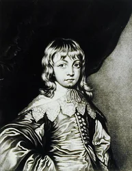 イギリスの歴史に描かれたイラストレーター（メゾティント）からロバートダンカートン（1744-c.1817）が彫刻したバッキンガム公ジョージ（1592-1628）の肖像