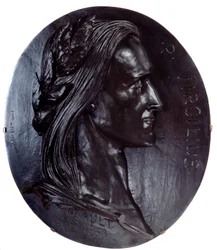 Virgil (Publius Vergilius Maro or Virgilio) ラテンの詩人（紀元前70-19年） オーギュスト・プルー（1809-1879）による楕円形ブロンズの巨大なメダイヨン 1853年 パリ、オルセー美術館蔵