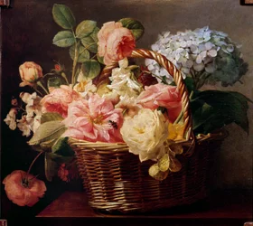 籠の中の花束 アントワーヌ・ベルジョン（1754-1843）の絵画 19世紀 個人蔵