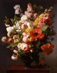 牡丹、菖蒲、ライラックの夏の花の静物画 1819年アントワーヌ・ベルジョン（1754-1843）作 個人蔵