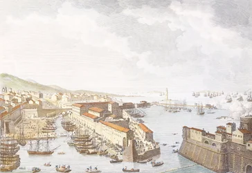 フランス人のリヴォルノへの入城、1796年6月、Jean Duplessis-Bertaux（1750-1818）のエングレーヴィング、Carle Vernet（1758-1836）のドローイング、フランス革命戦争、イタリア