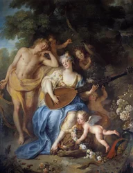 アンジェリーク・ド・ヴァランジュヴィル（1683年～）の「ヴィラール公爵夫人の肖像」の詳細。アントワーヌ・コイペル（1661-1722）による絵画