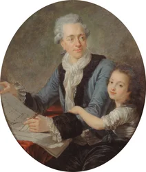 建築家クロード・ニコラ・ルドゥー（1736-1806）と娘の肖像（1782年頃）。