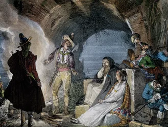ジャン＝バティスト＝アントワーヌ・トーマス（1791-1834）作「ローマのアンアン」より「強盗の巣窟」、リトグラフ