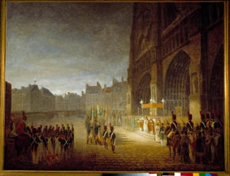 1804年のパリ・ノートルダム大聖堂の広場での国旗の弁明 アントワーヌ・ジャン・グロ（1771-1835）の作とされる絵画 19世紀 日1.1x1.46 m パリ、カルナヴァレ美術館