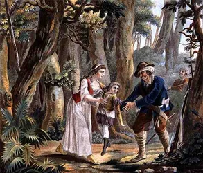 マルグリット・ダンジュー（1429-82）と泥棒に救われた息子 ジャン・バティスト・モレ（1790-1820年頃）1787年（彩色済みエングレーヴィング）