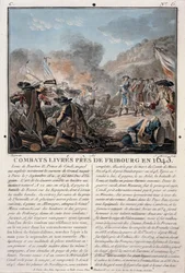 フライブルク近郊の戦闘、1643年、ジャンバプティストモレット（fl.1790-1820）、1787年（カラーリソ）によって彫刻