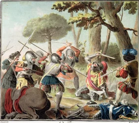 ガストン・ド・フォワ（1488-1512）ロジャーによって刻まれたラベンナの戦いでの殺害、1788年