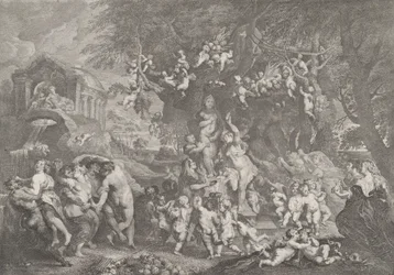 ヴィーナスの饗宴、サテュロス、ニンフ、プティのグループがヴィーナスの像の周りで踊る...、1732 年。