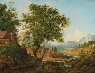 1830 ～ 1840 年代のスタッフのある中国の風景。