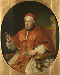 Le pape Clement XIII - 教皇クレメンス13世(1693-1769)の肖像、メンツ、アントン・ラファエル(1728-1779)作。キャンバスに油彩。サイズ：114x95 cm。ストックホルム国立博物館
