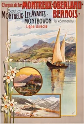 モントルー・オーベルランド・ベルノワの列車の旅を宣伝するポスター、c。 1910年（カラーリト）