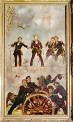 イタリア艦隊とのリッサ海戦中、SMSアーチデューク・フェルディナント・マックスのブリッジに立つヴィルヘルム・テゲトホフ提督（キャンバスに描かれた絵）。