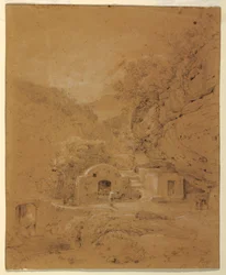 素描、ナポリとサレルノの間の風景、1820-30年