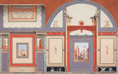 ローマのヴィラネグローニ、火星（？）、金星、キューピドの敷地内にあるローマの家の壁画。 1793