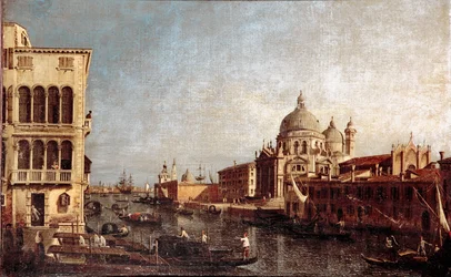 ヴェネツィアのサルーテ教会の眺め ジョヴァンニ・アントニオ・カナル・ディット・イル・カナレット（1697-1768）の工房の絵 1740-1750日48x74 cm venise museo Correr