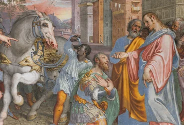 後陣、アントニオ・カンピ《百人隊長コルネリオとイエスの会見》1582-84年、詳細