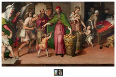 聖具室、アントニオ・カンピ、サン・ファシオの慈善団体、1568年、サン・ファシオの祭壇上のリポデュクションのオリジナルテーブル