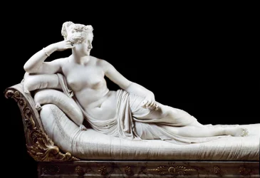 ポーリン・ボナパルト、ボルゲーゼ王女（1780年～1825年） ナポレオン1世の妹 アントニオ・カノーヴァ（1757年～1822年）の大理石彫刻「勝利のヴィーナス」に描かれているのは、1804年～1808年 ローマ、ボルゲーゼのガレリア