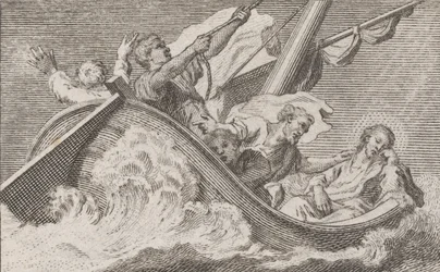 漁師と一緒にボートに乗っているキリスト、カリフォルニア州。 1760-93。