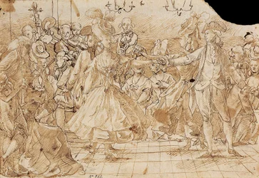 「メヌエット」 - アントニオ・カサノバス・トレンツの作品 (1752-1796) メヌエットペン、紙に茶色のインドインク c. 1780 カタルーニャ国立美術館、バルセロナ 20.9x30
