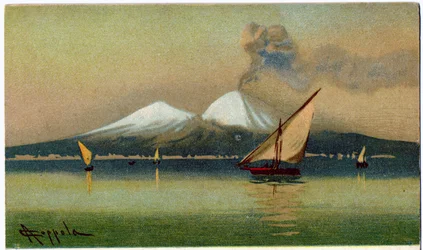 Geography. Volcano Mount Vesuvius and the Bay of Naples. Illustration by A. Coppola, Italy, c.1920 (postcard)   1438916   ja       japanese Successfully Translated  Original: Angelica Kauffmann, c.1770-75 (oil on canvas) Translat: Angelica Kauffmann, c.177