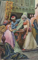 中東の女性が素材を購入