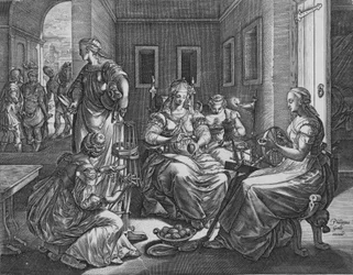 ルクレティアと女中の紡績、1537～45年。