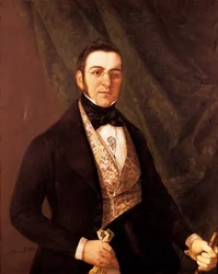 マヌエル・ブレトン・デ・ロス・ハレロス (1796-1873)、スペインの詩人、劇作家の肖像。 アントニオ・ゴメス・イ・クロス（18世紀末～1863年）の絵画