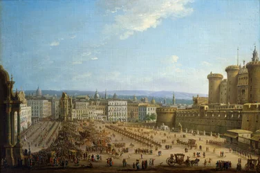 Festival Of Four Altars In Naples, ca 1757, by Antonio Joli (1700-1777), oil on canvas, 52,1x78,7, Italy   1462088   ja       japanese Successfully Translated  Original: Illustration for The Deserted Village by Oliver Goldsmith (colour litho) Translat: Ill