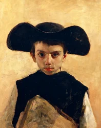 Prevetariello (小さな司祭)、Antonio Mancini (1852-1930) 作、キャンバスに油彩、66x53 cm