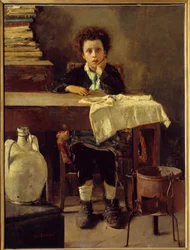 小さな学校の少年または貧しい学校の少年 アントニオ・マンチーニ（1852-1930）の絵画 19世紀 日1,3x0,97 m パリ、オルセー美術館