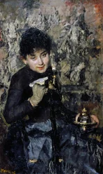 インク壺を持つ女」1875年頃 アントニオ・マンチーニ（1852-1930）作 油彩・キャンバス