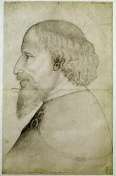 ルクセンブルク皇帝シギスムンド（1368-1437）、胸像、左横顔。Antonio di Puccio Pisano dit Pisanello（1395-1455年以前）によるデッサン。黒い石。寸法：41.1x55.9cm。