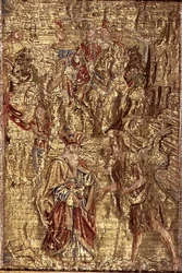 聖人の生涯を描いたタペストリー「洗礼者ヨハネと大祭司の出会い」（織物）